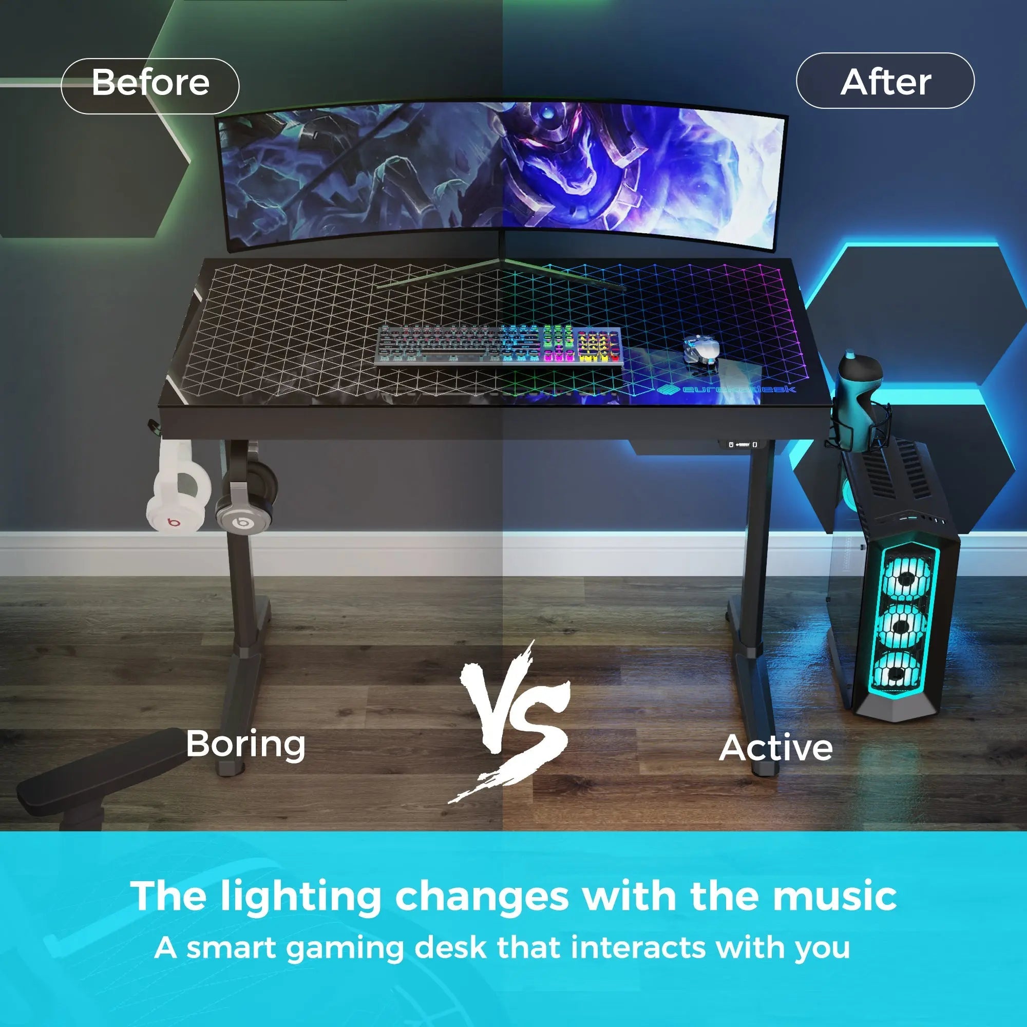 47'' Gaming Desk with Monitor Stand and Cup Holder, Black