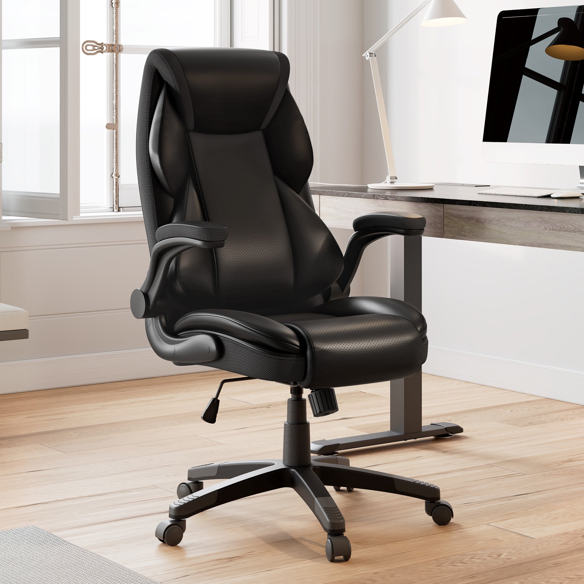 Faux Leather Home Office Chair - Ergonomic Cream