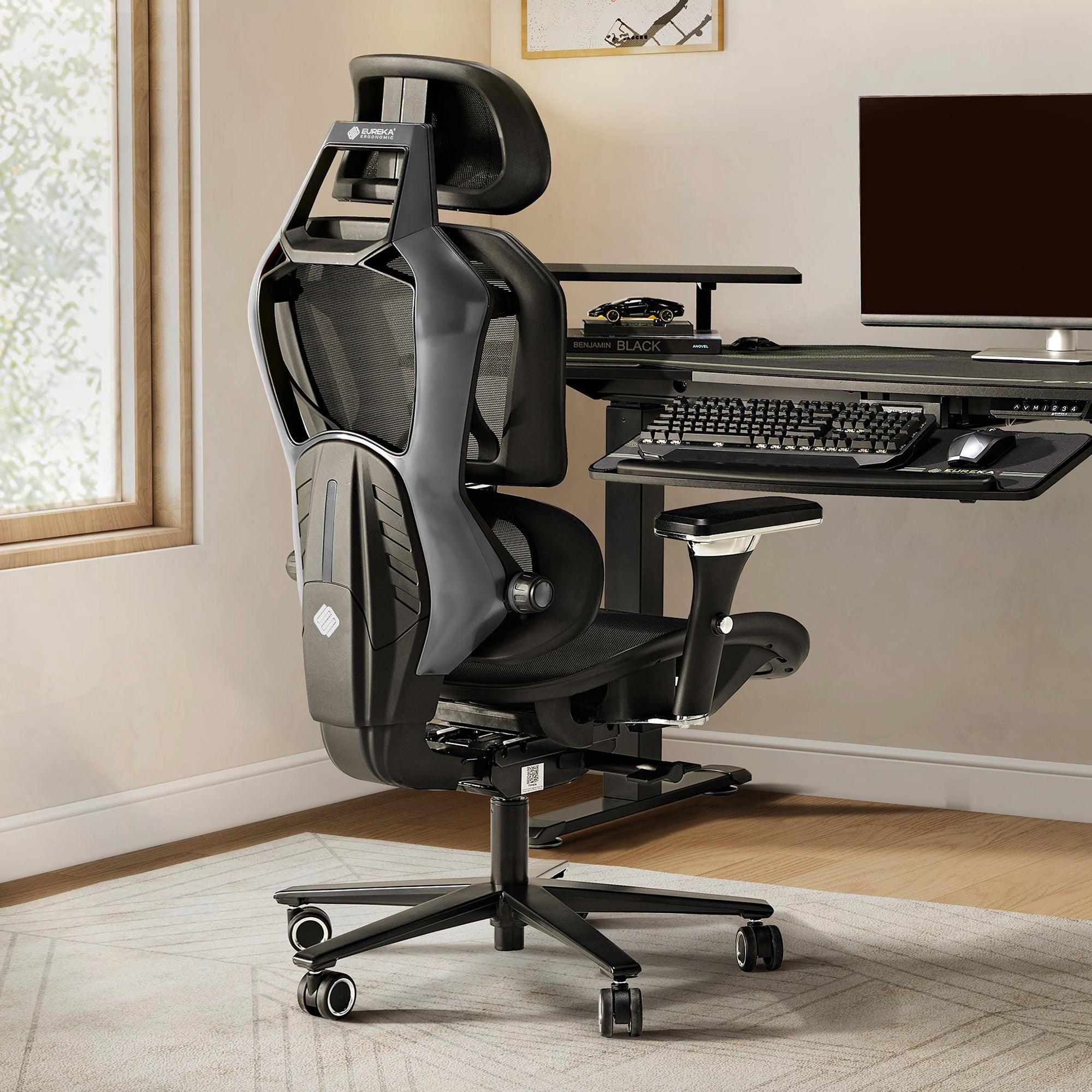 Racing-Style Gaming Chair with Headrest and Lumbar Pillow, Black and Red