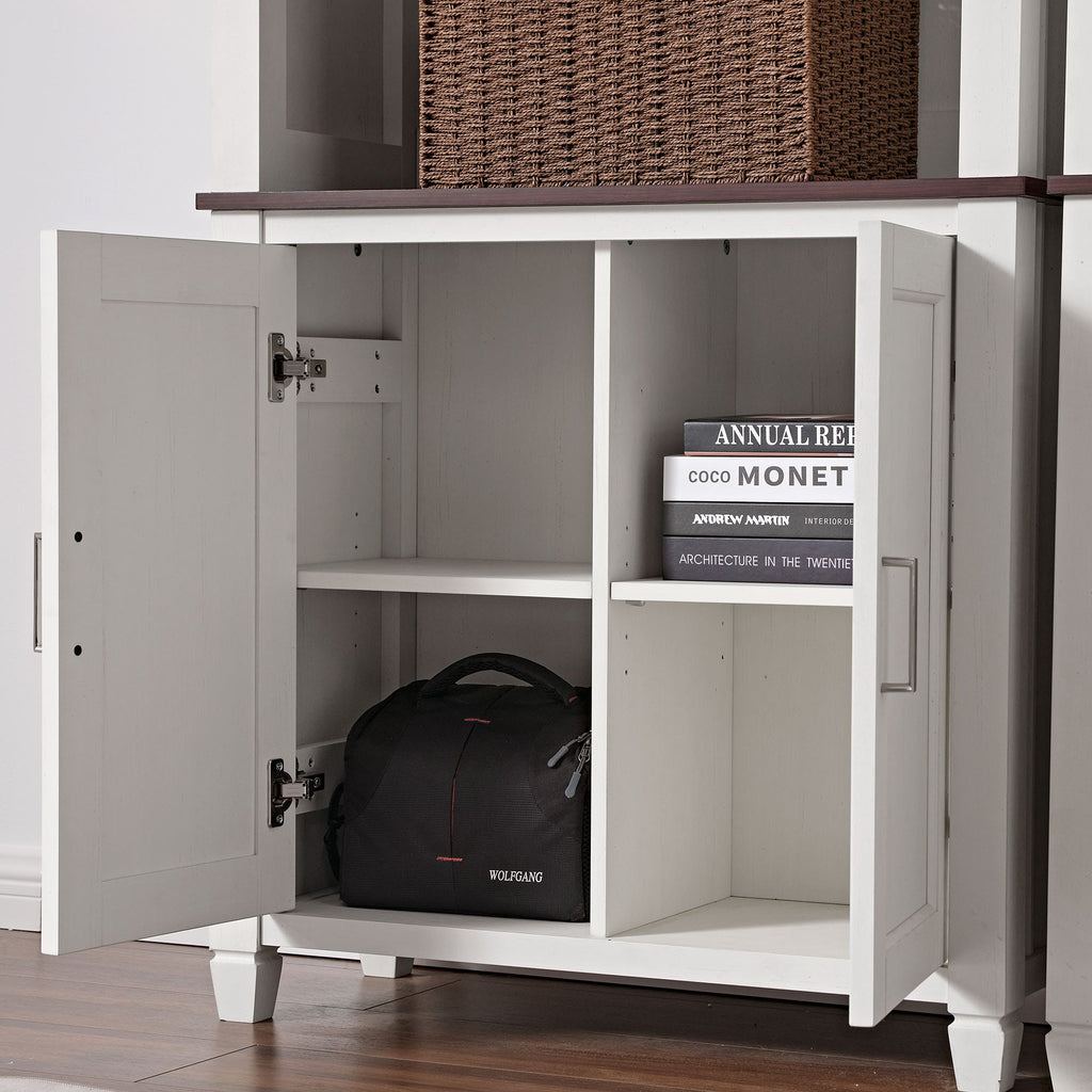 71'' Display Bookshelf with Storage Cabinet, Wave Pattern, White