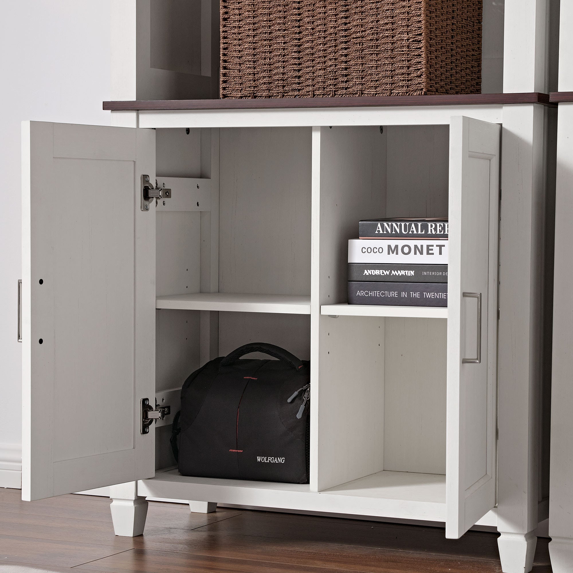 71'' Display Bookshelf with Storage Cabinet, Wave Pattern, White