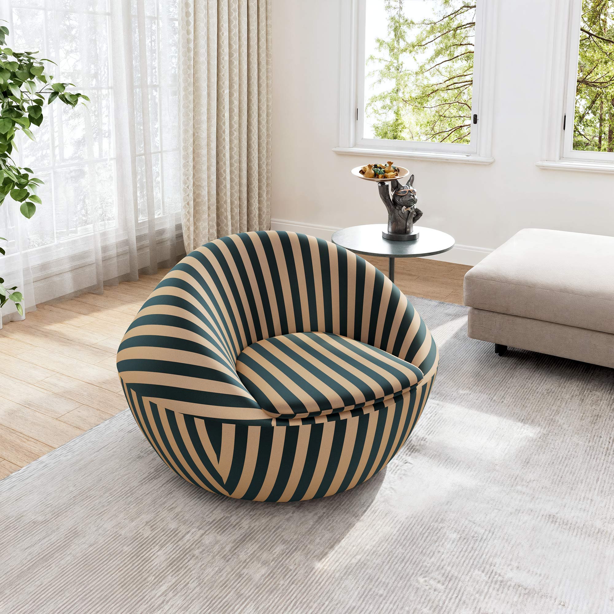 Striped Accent Lounge Chair, Red Yellow and Blue Yellow