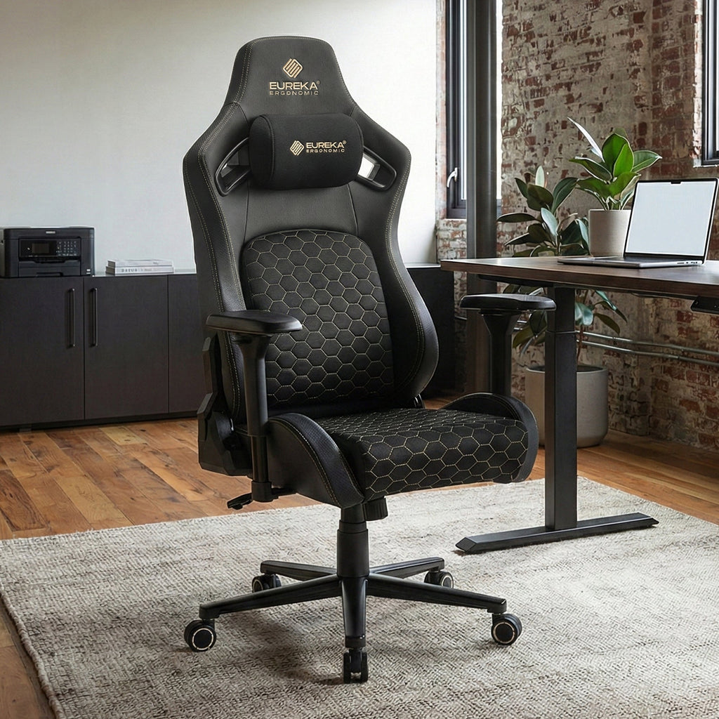 Ergonomic Gaming Chair with Footrest, Black and Yellow