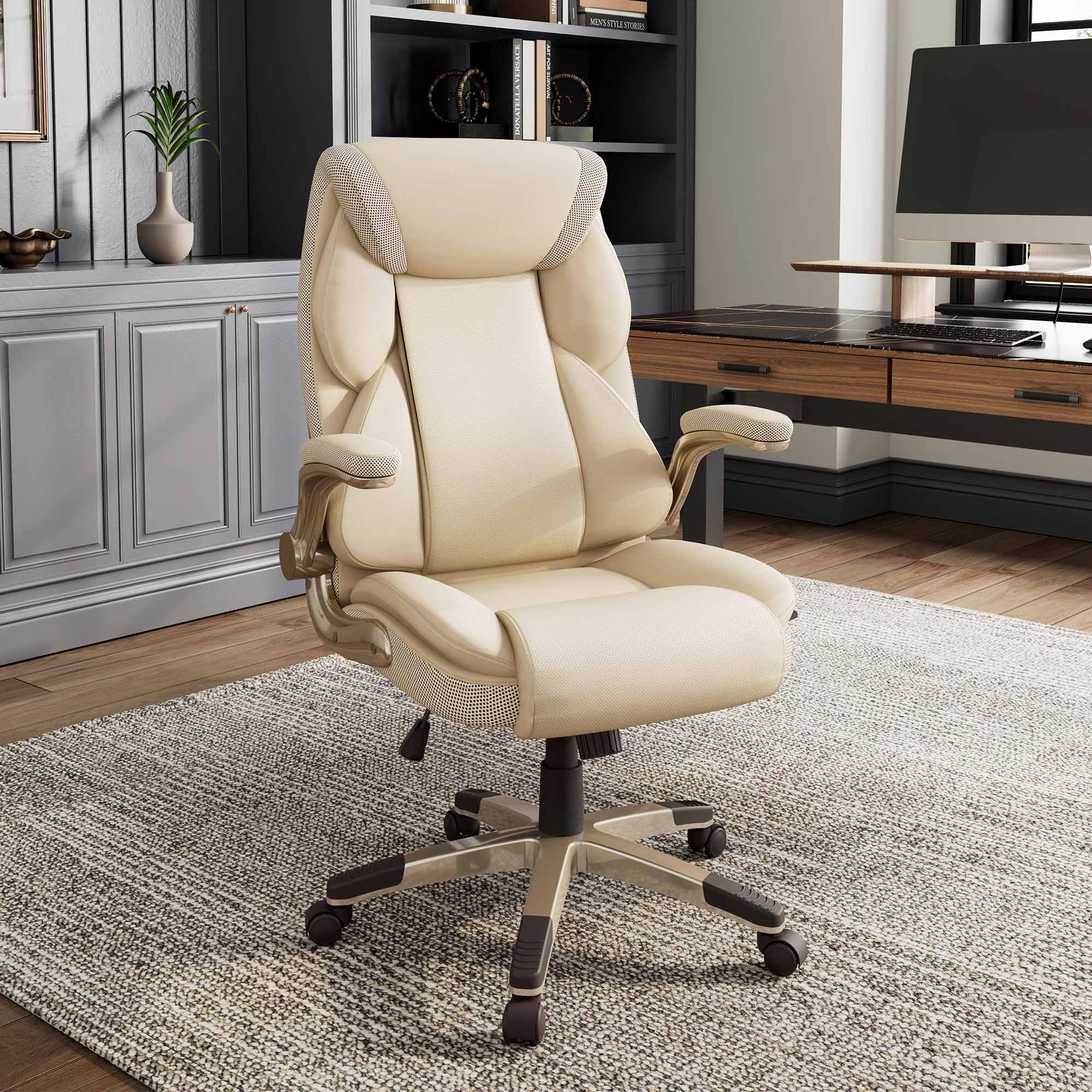Faux Leather Home Office Chair - Ergonomic Cream