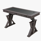 60x26 Height Adjustable Executive Standing Desk, Oak and Black Leather