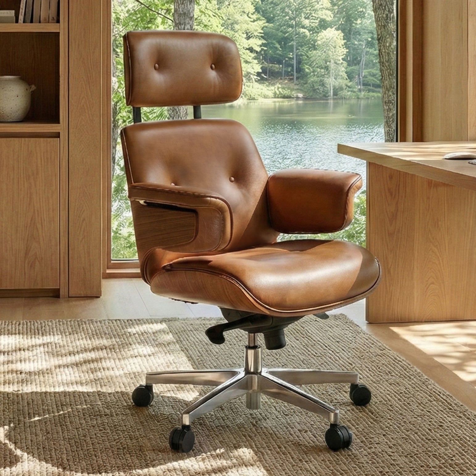 Genuine Leather Executive Office Chair - Classic Ergonomic Design