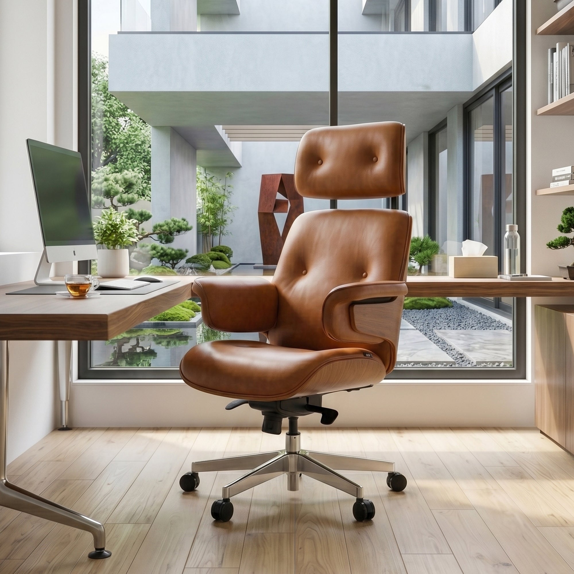 Genuine Leather Executive Office Chair - Classic Ergonomic Design