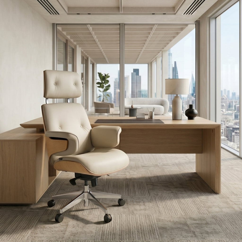 Genuine Leather Executive Office Chair - Classic Ergonomic Design