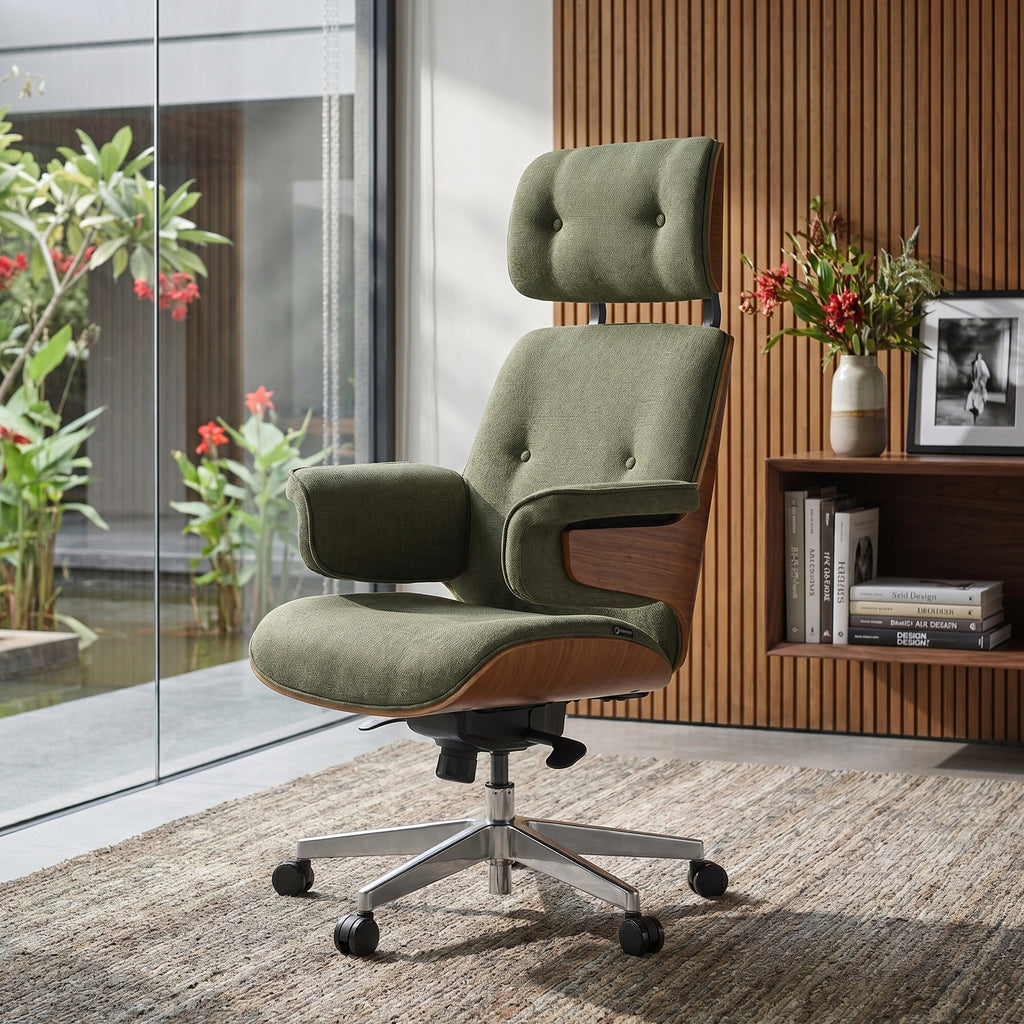 Genuine Leather Executive Office Chair - Classic Ergonomic Design