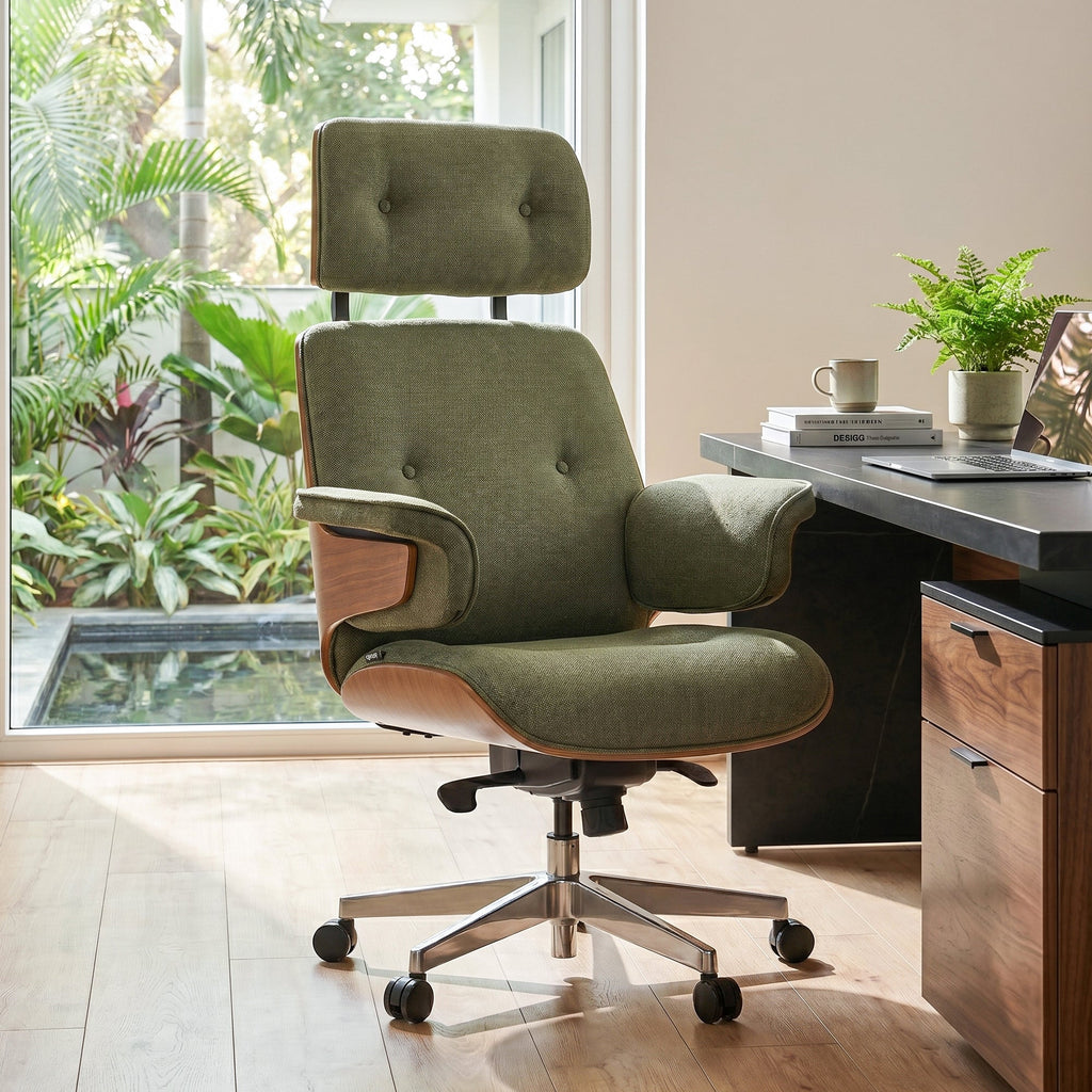 Genuine Leather Executive Office Chair - Classic Ergonomic Design