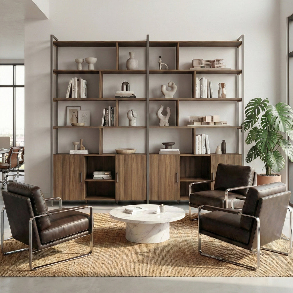 Wood Bookcase Cabinet with Bottom Storage and Adjustable Shelves