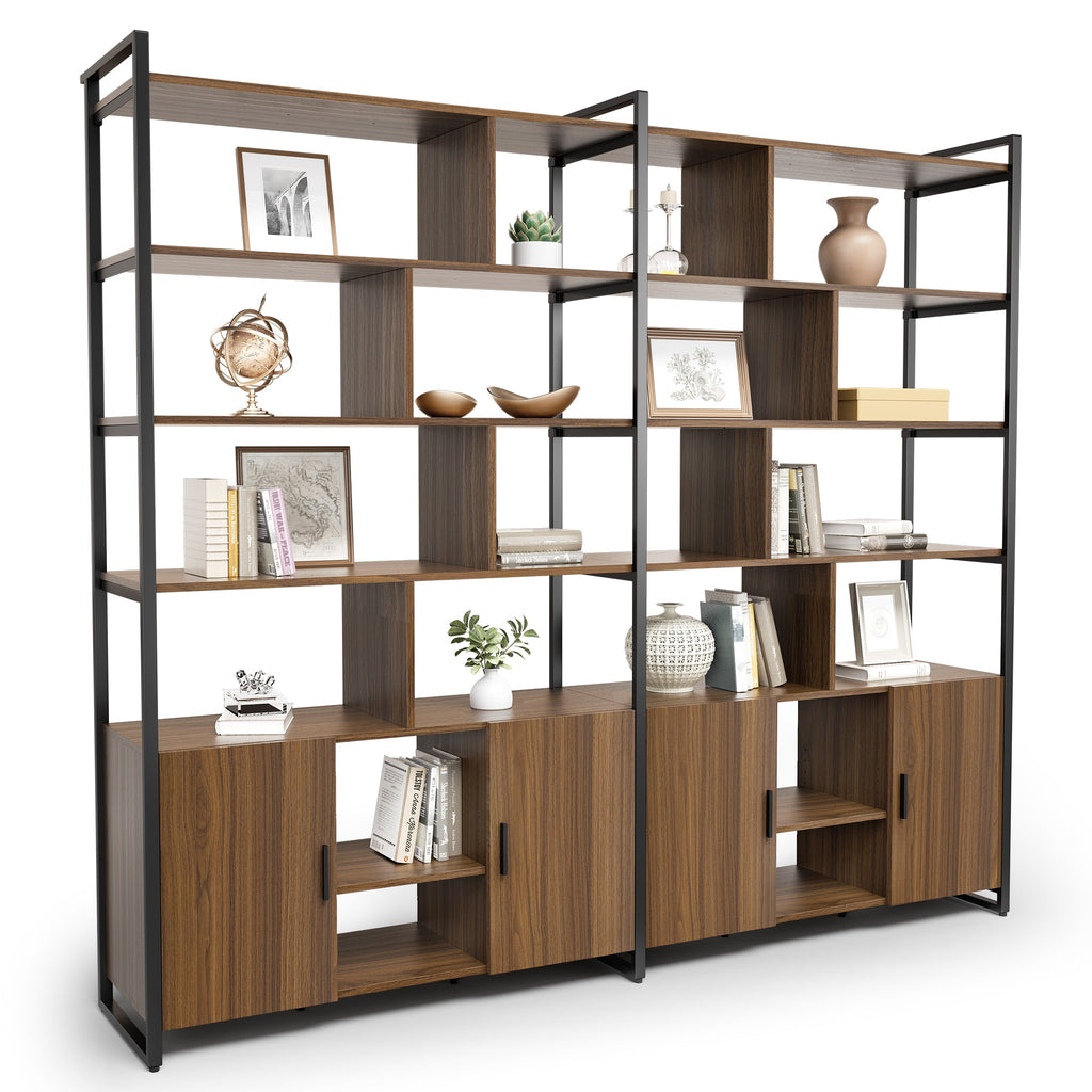 Wood Bookcase Cabinet with Bottom Storage and Adjustable Shelves