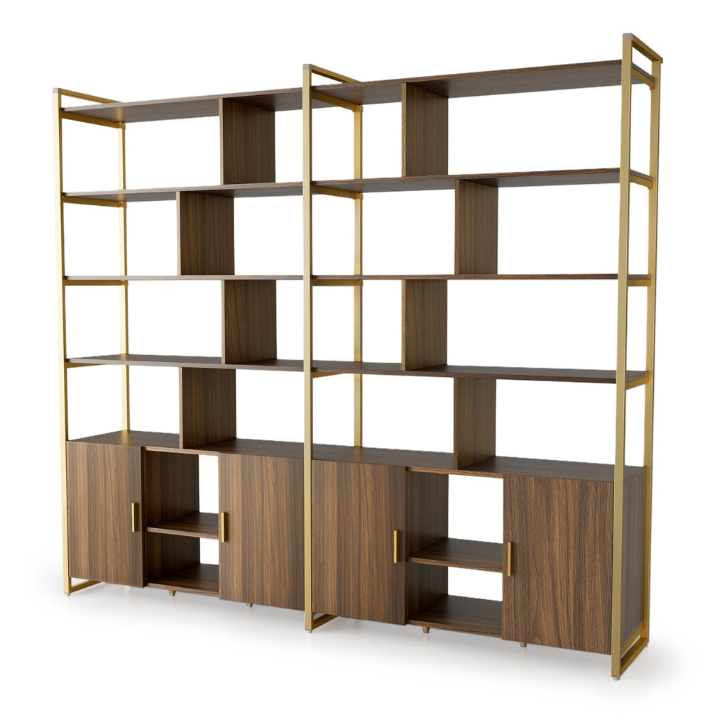 Wood Bookcase Cabinet with Bottom Storage and Adjustable Shelves