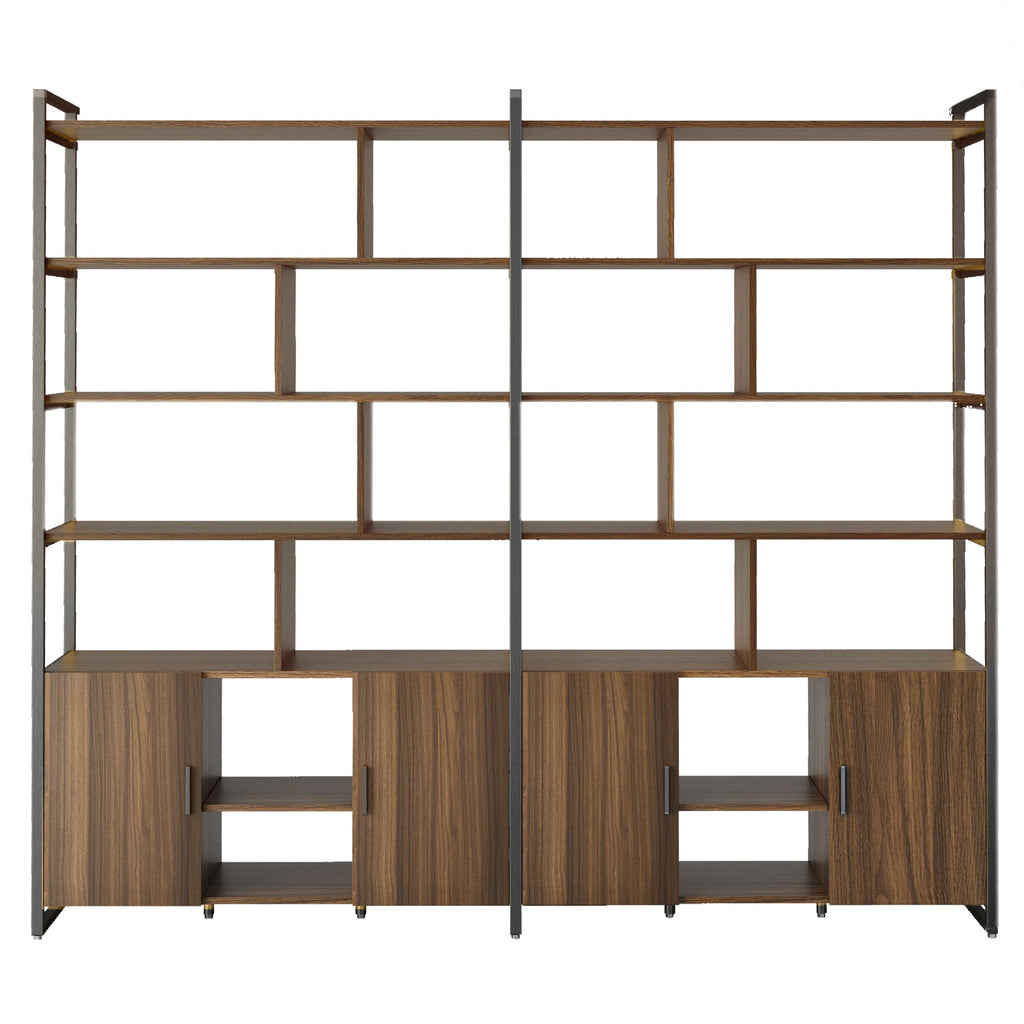 Wood Bookcase Cabinet with Bottom Storage and Adjustable Shelves