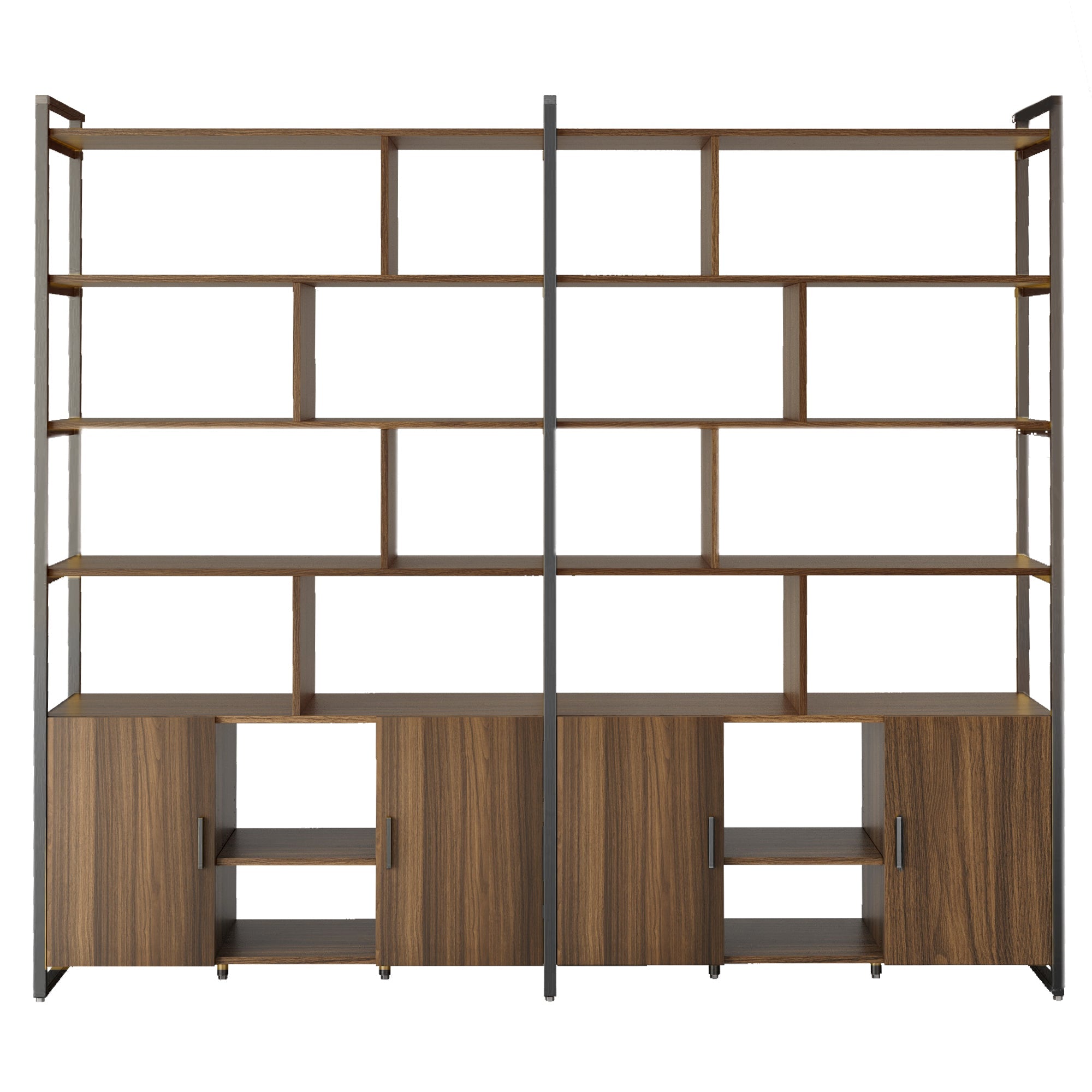 Wood Bookcase Cabinet with Bottom Storage and Adjustable Shelves