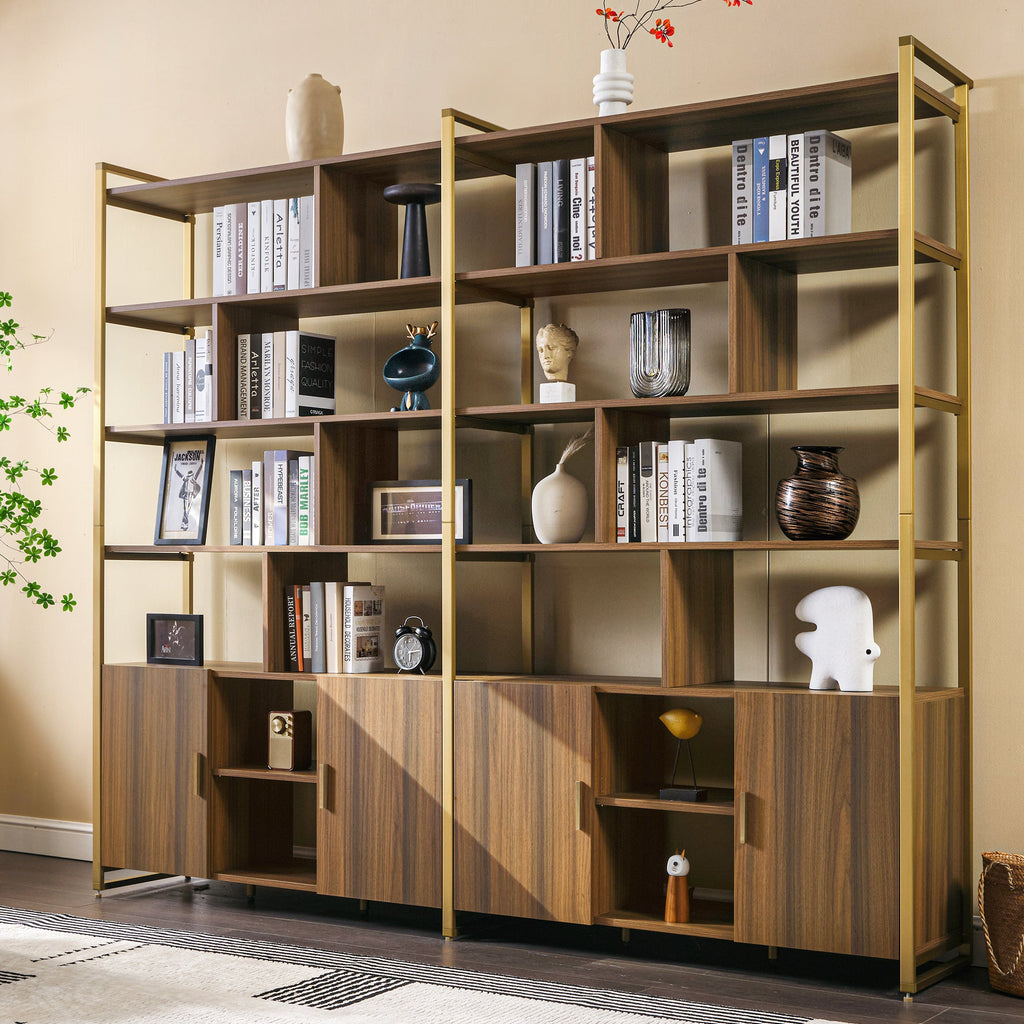 Wood Bookcase Cabinet with Bottom Storage and Adjustable Shelves