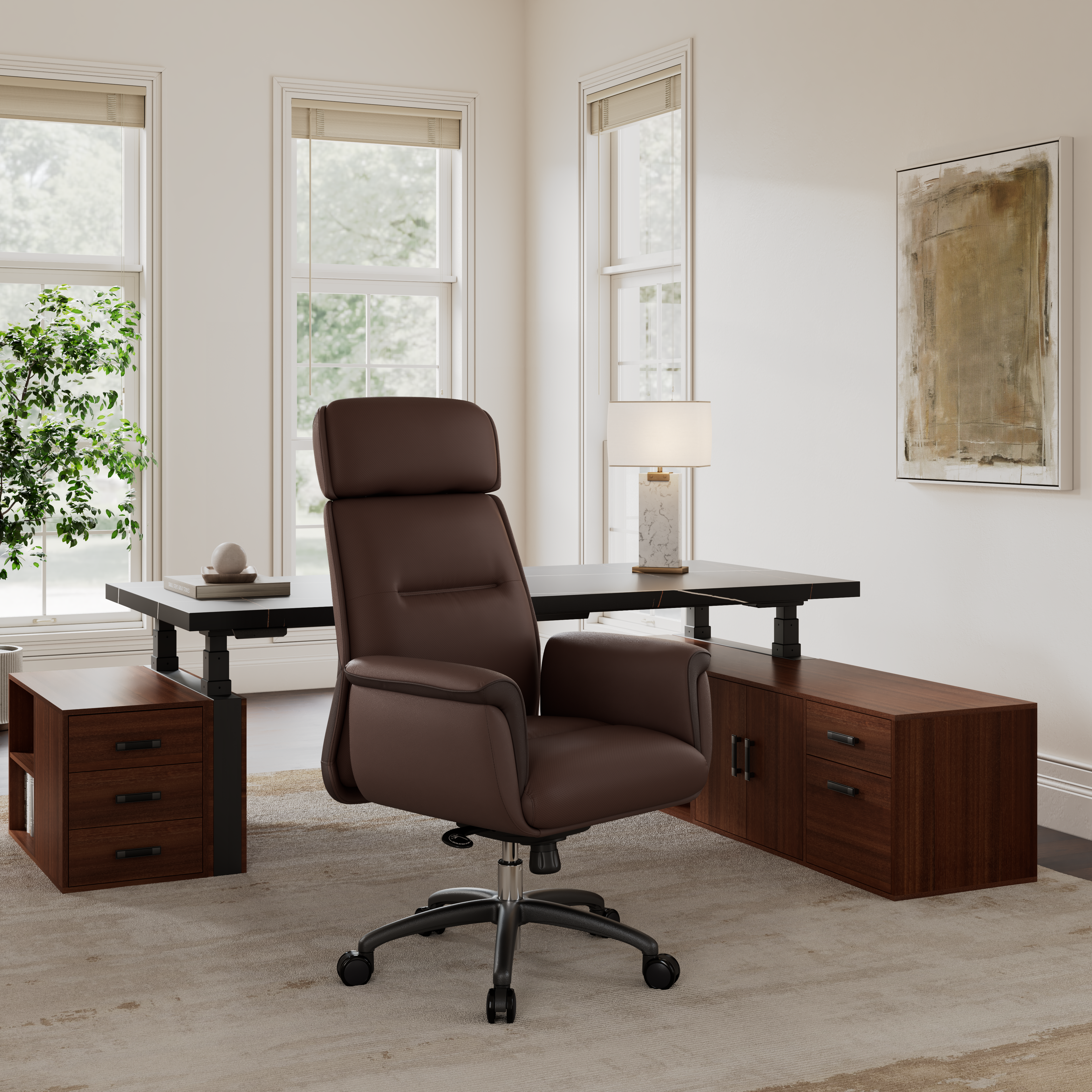 Microfiber Leather Executive Office Chair with Adjustable Headrest