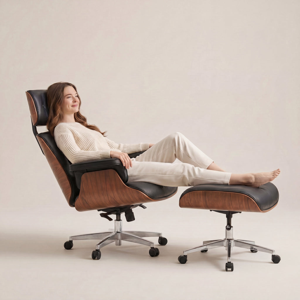 Genuine Leather Executive Office Chair - Classic Ergonomic Design