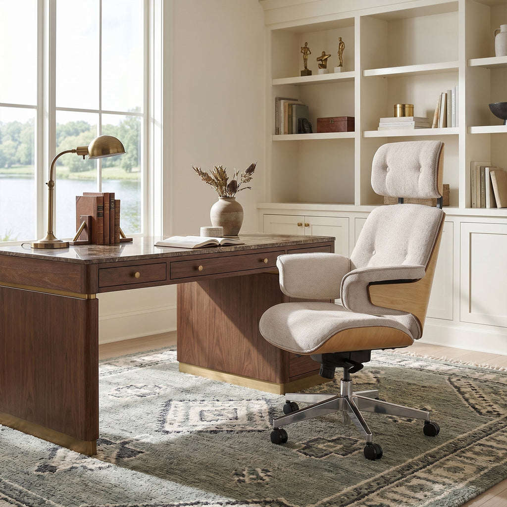 Genuine Leather Executive Office Chair - Classic Ergonomic Design