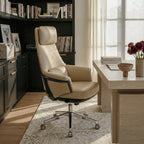 Genuine Leather Executive Office Chair - Leather & Metal Luxury