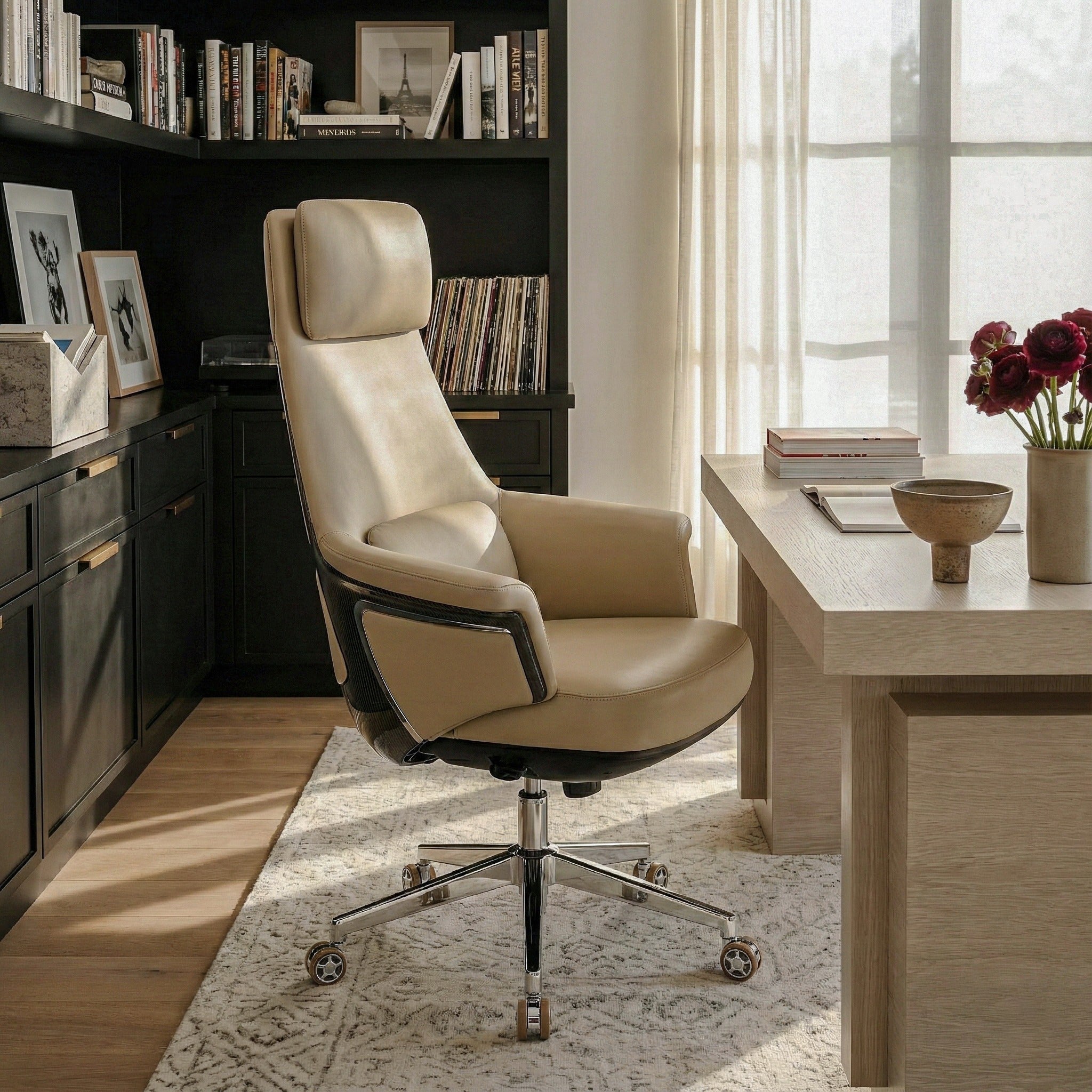 Genuine Leather Executive Office Chair - Leather & Metal Luxury