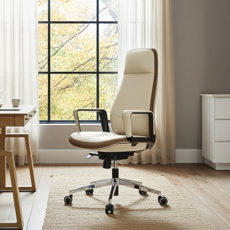 Solid Wood Arm Task Office Chair - Retro PU Leather