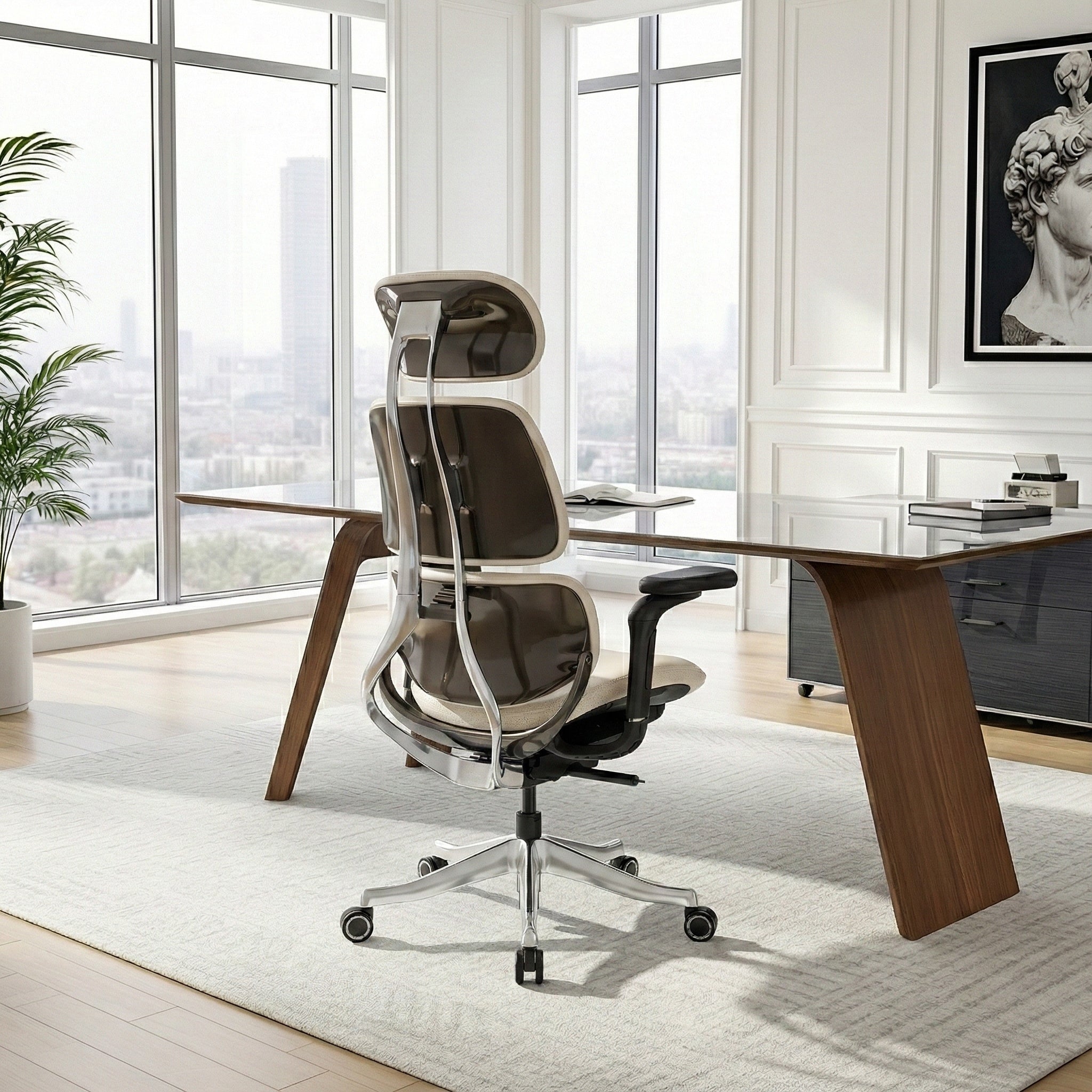 Ergonomic Executive Office Chair - PU Leather 4D Armrests Self-Adapting