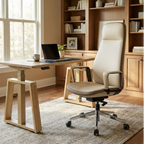 Solid Wood Arm Task Office Chair - Retro PU Leather