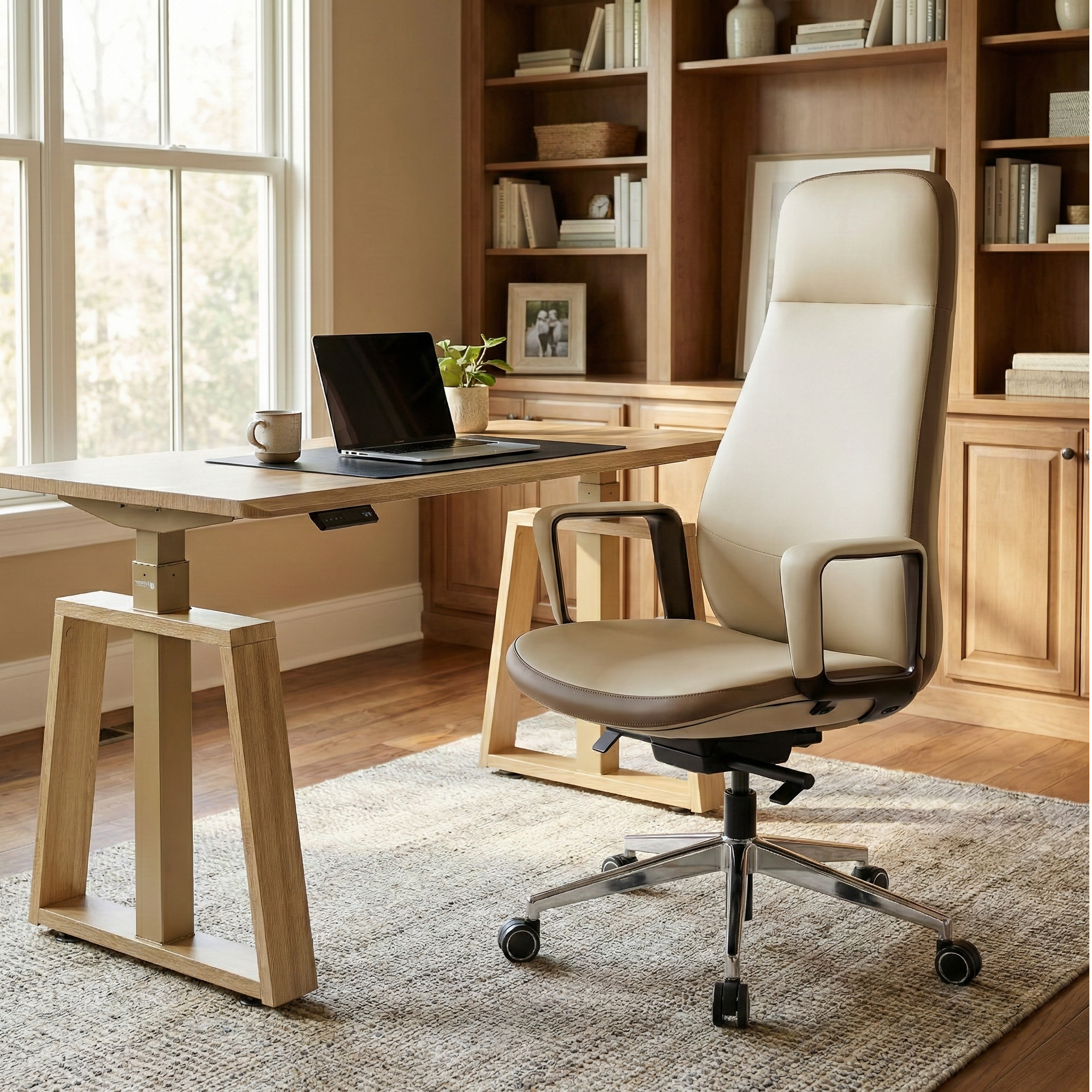Solid Wood Arm Task Office Chair - Retro PU Leather