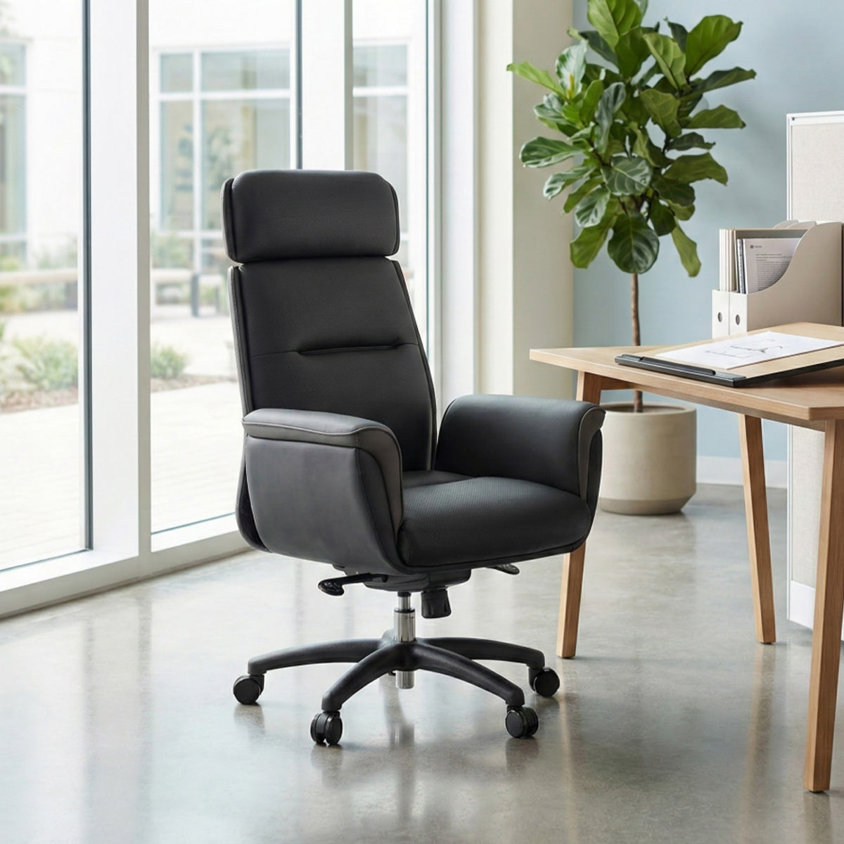 Microfiber Leather Executive Office Chair with Adjustable Headrest