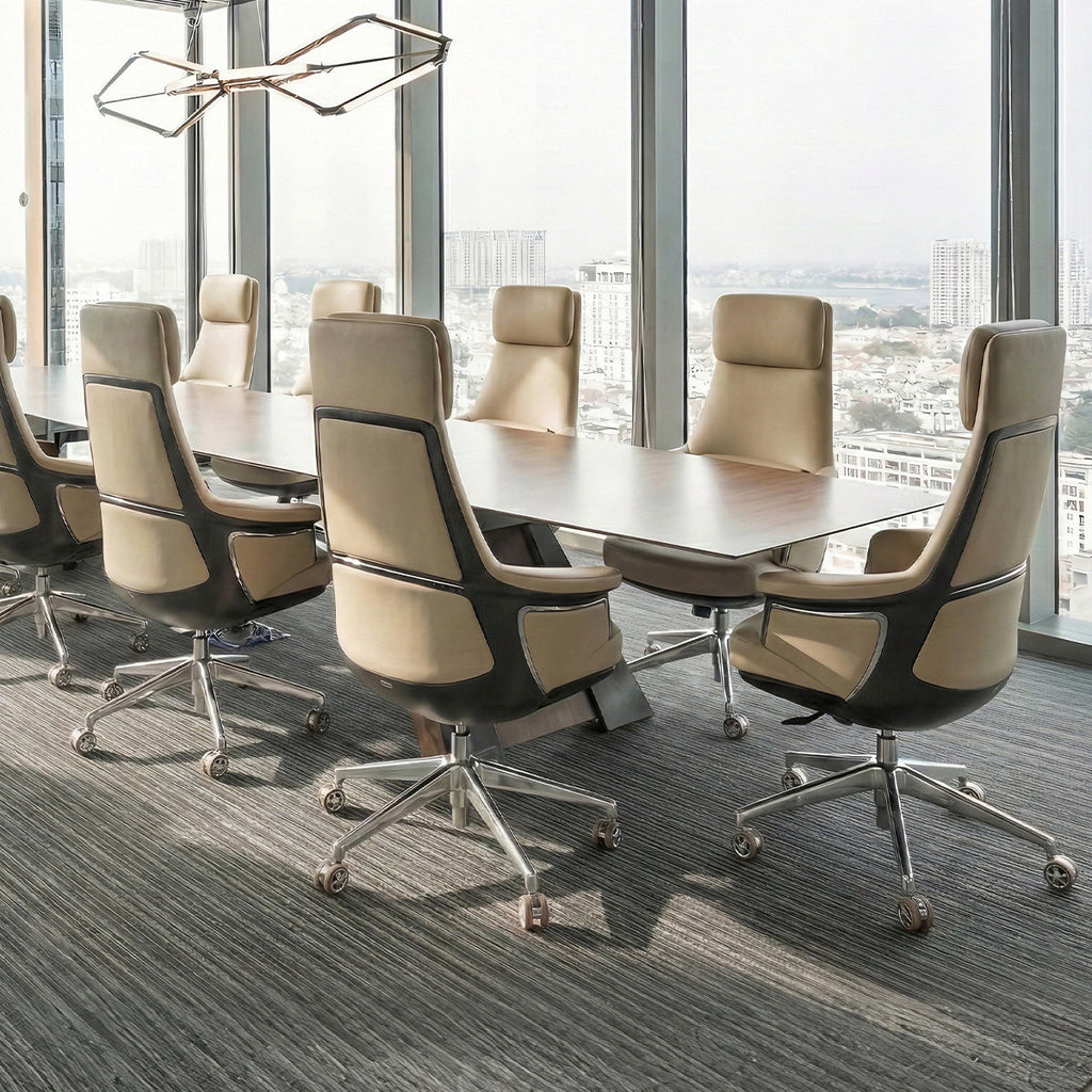 Genuine Leather Executive Office Chair - Leather & Metal Luxury
