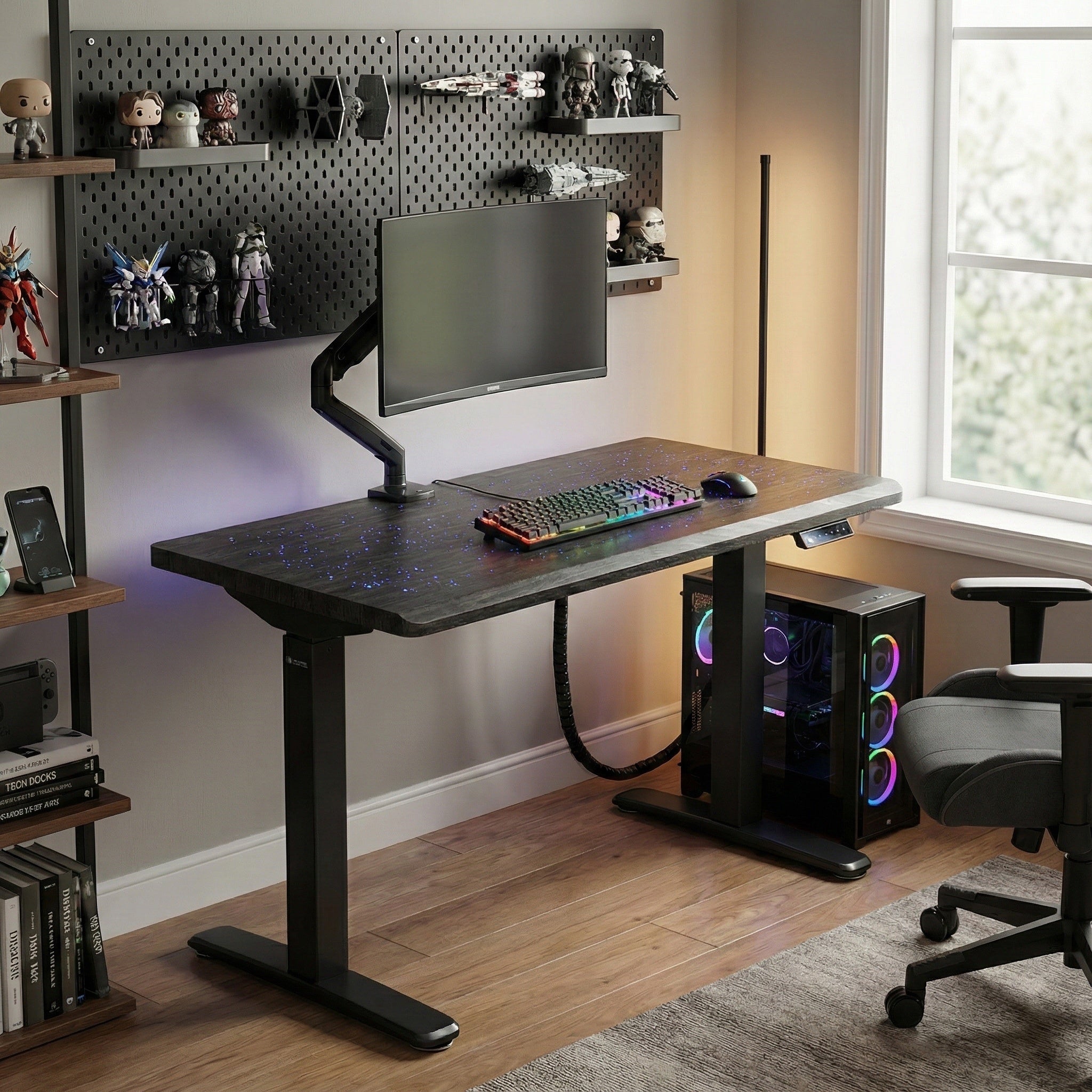 Electric Standing Desk with Wireless Charging and USB Hub, White