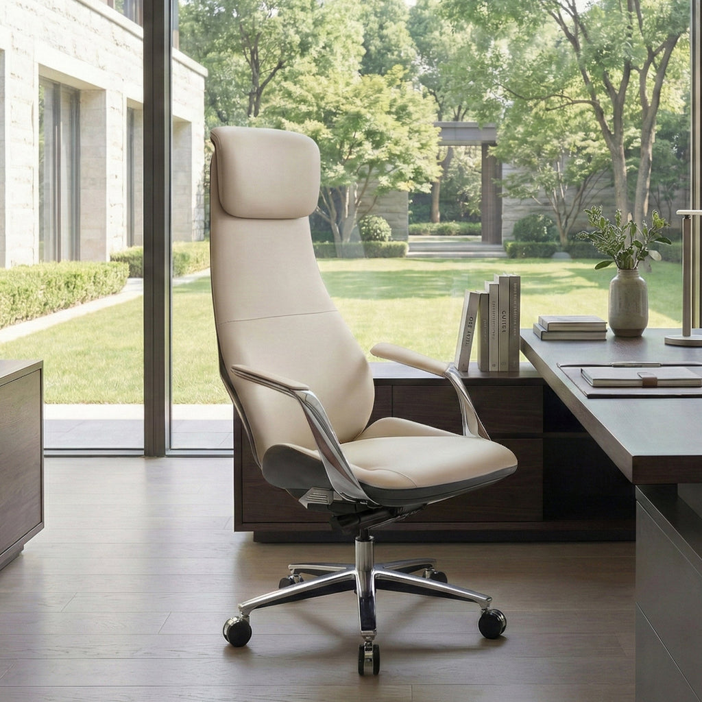Genuine Leather Executive Office Chair - Butterfly Design High Back