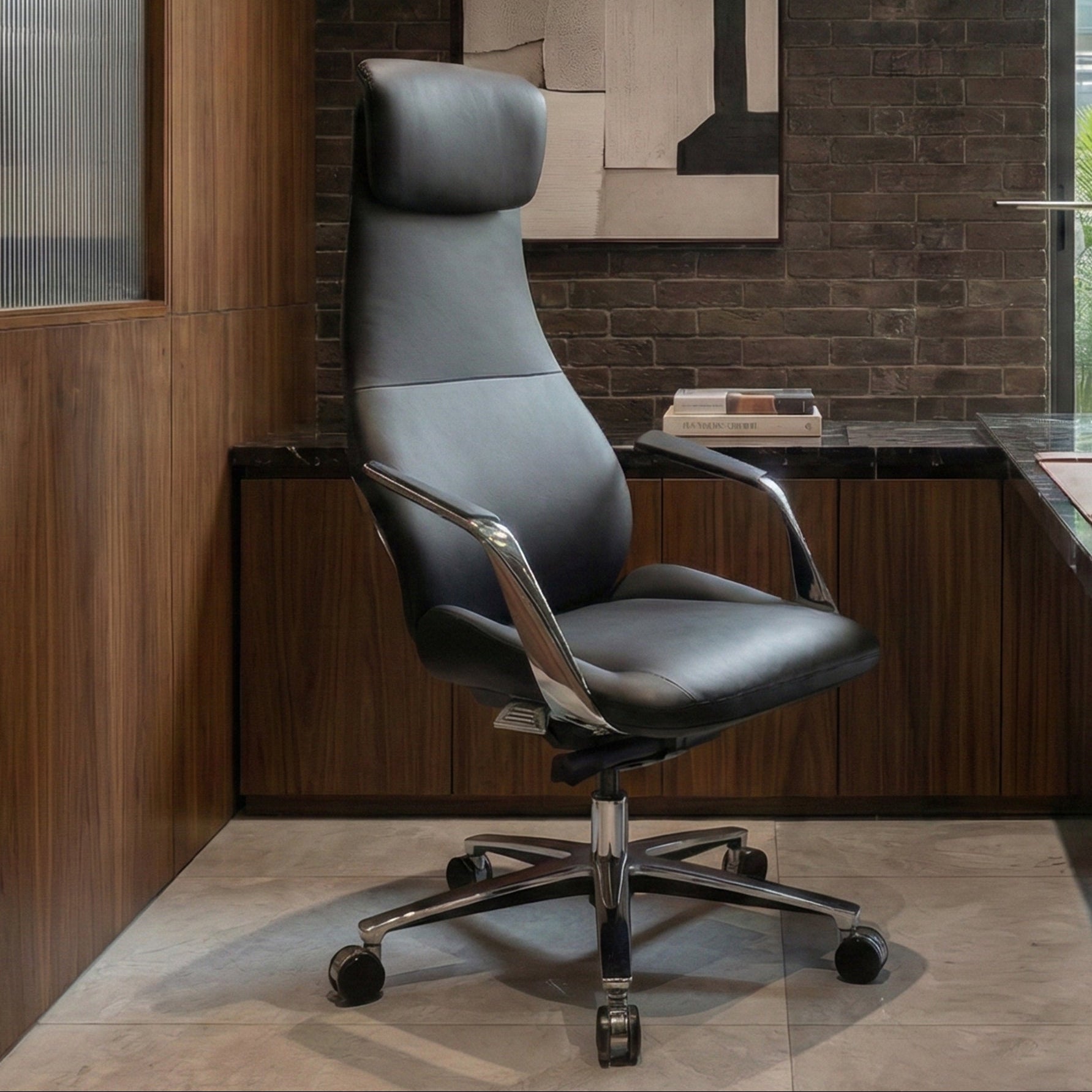 Genuine Leather Executive Office Chair - Butterfly Design High Back