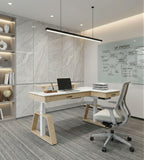 63x23 L-Shaped Height Adjustable Executive Desk, Black and Gold Sintered Stone
