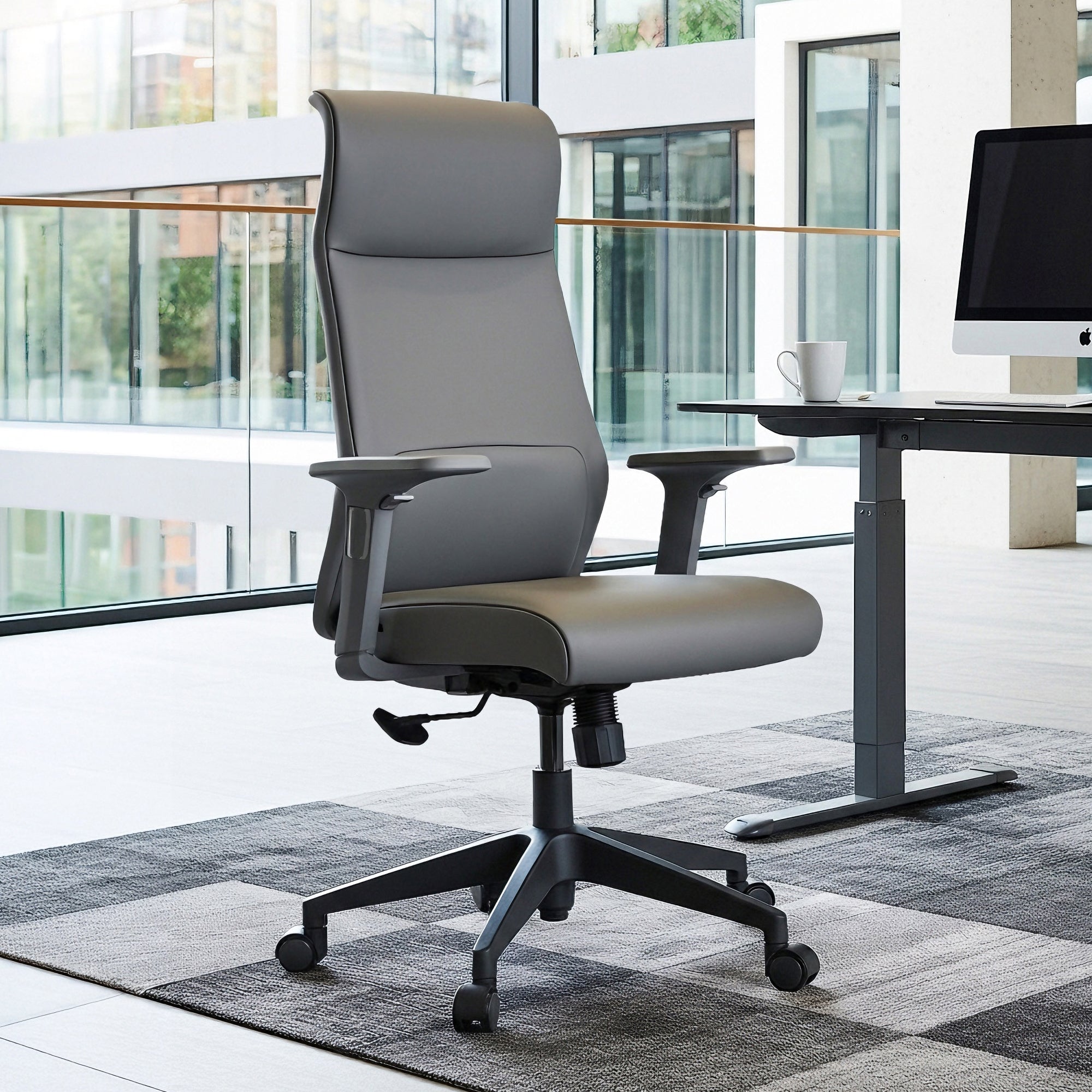 Microfiber Leather Office Chair - Dual-Layer Contoured Ergonomic