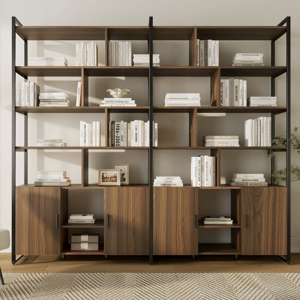 Wood Bookcase Cabinet with Bottom Storage and Adjustable Shelves