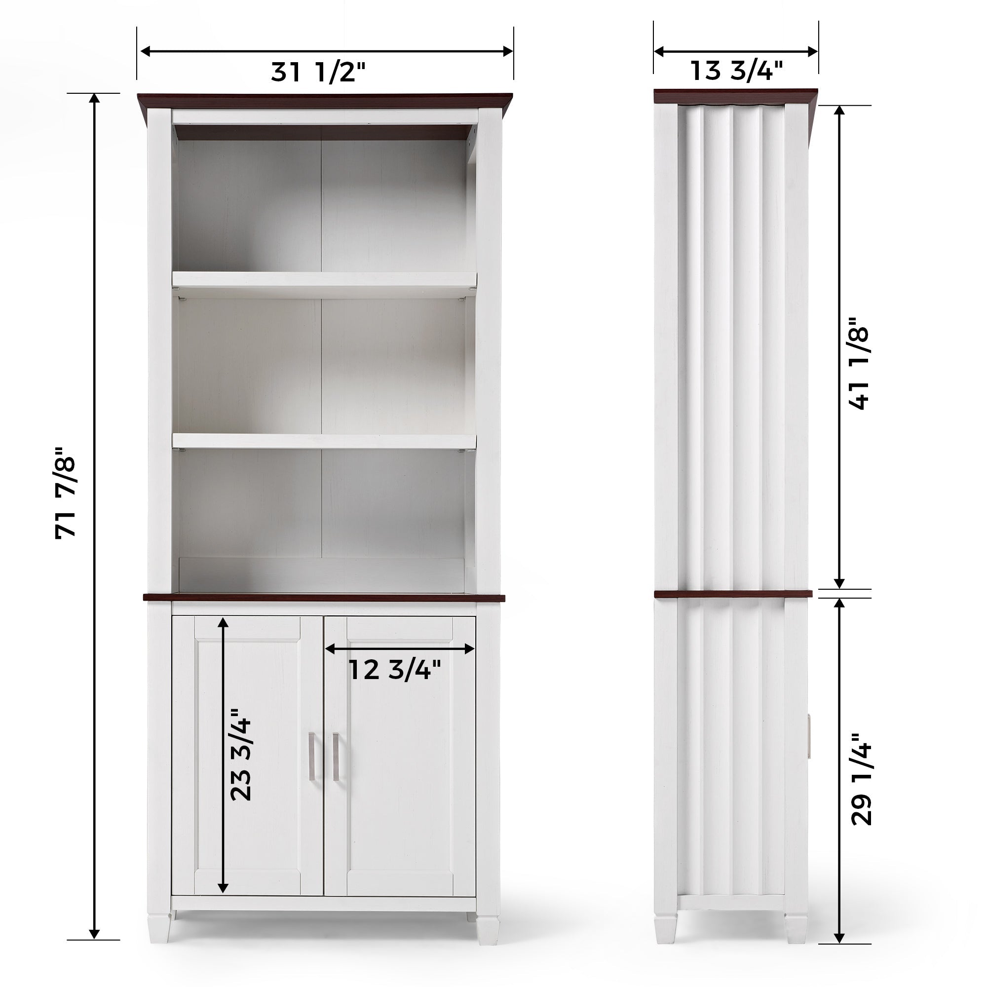 71'' Display Bookshelf with Storage Cabinet, Wave Pattern, White