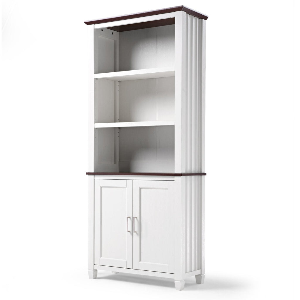 71'' Display Bookshelf with Storage Cabinet, Wave Pattern, White