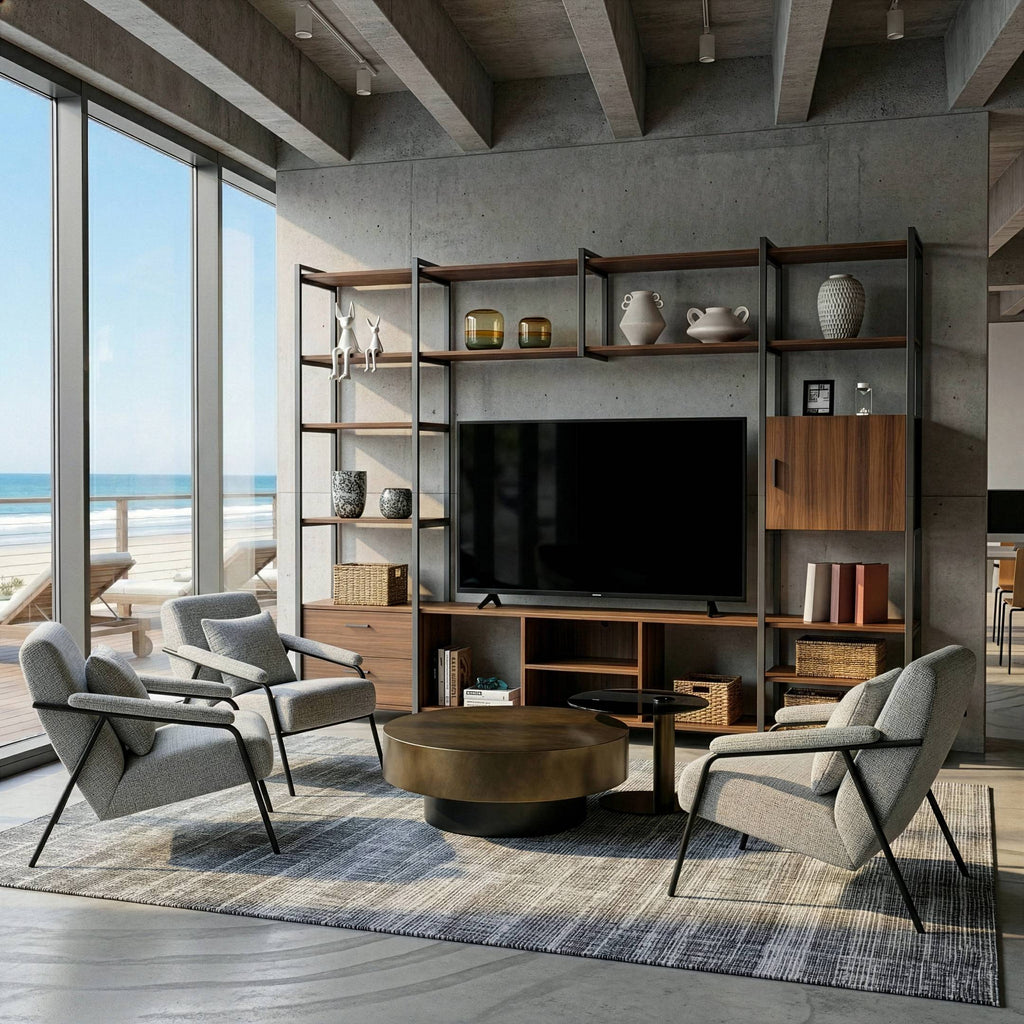 Modern TV Stand with Storage Cabinet and Book Shelves