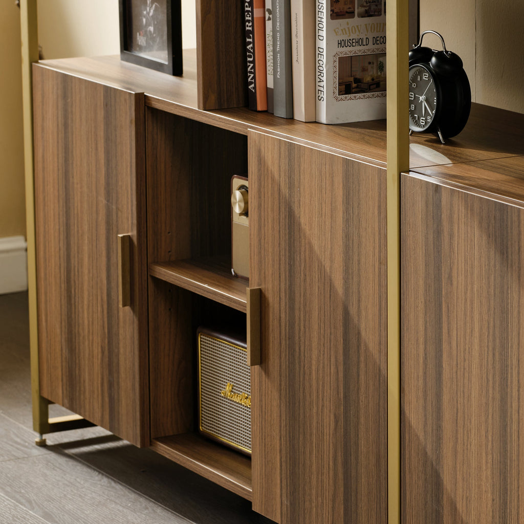 Wood Bookcase Cabinet with Bottom Storage and Adjustable Shelves