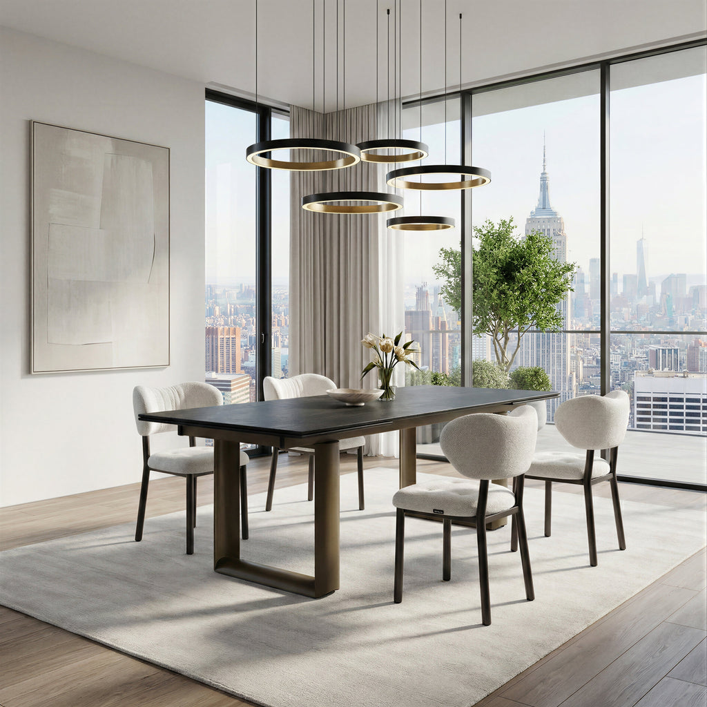 Round Marble-Top Dining Table, White and Gold