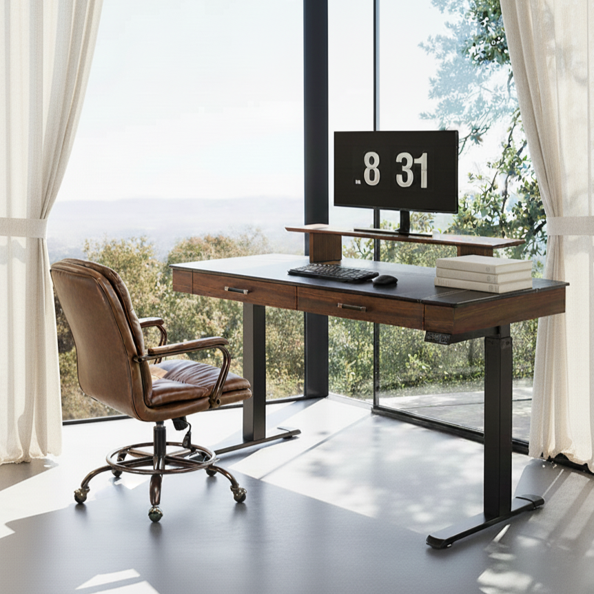 Faux Saddle Leather Adjustable Standing Desk (55x23)