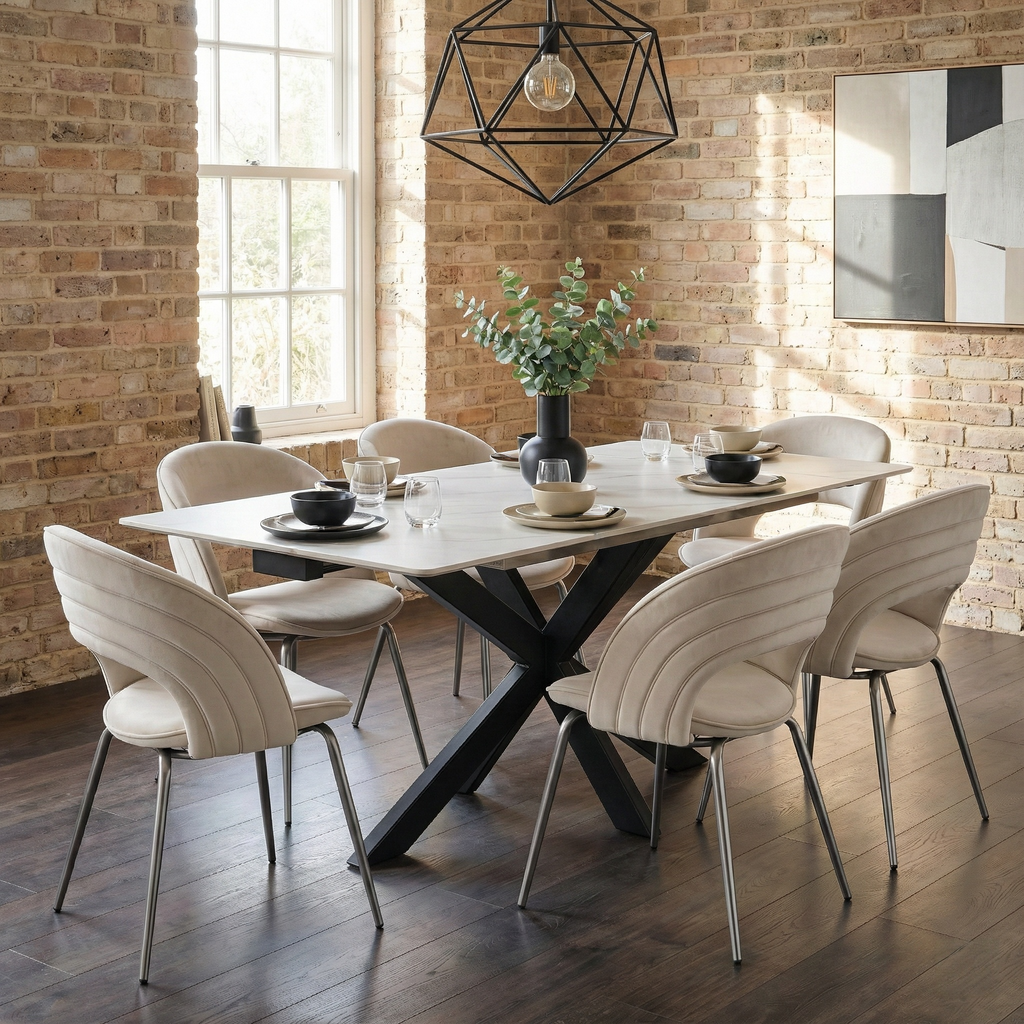 Velvet Dining Chair, Set of 1, Off-White