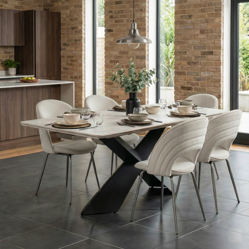 Velvet Dining Chair, Set of 1, Off-White