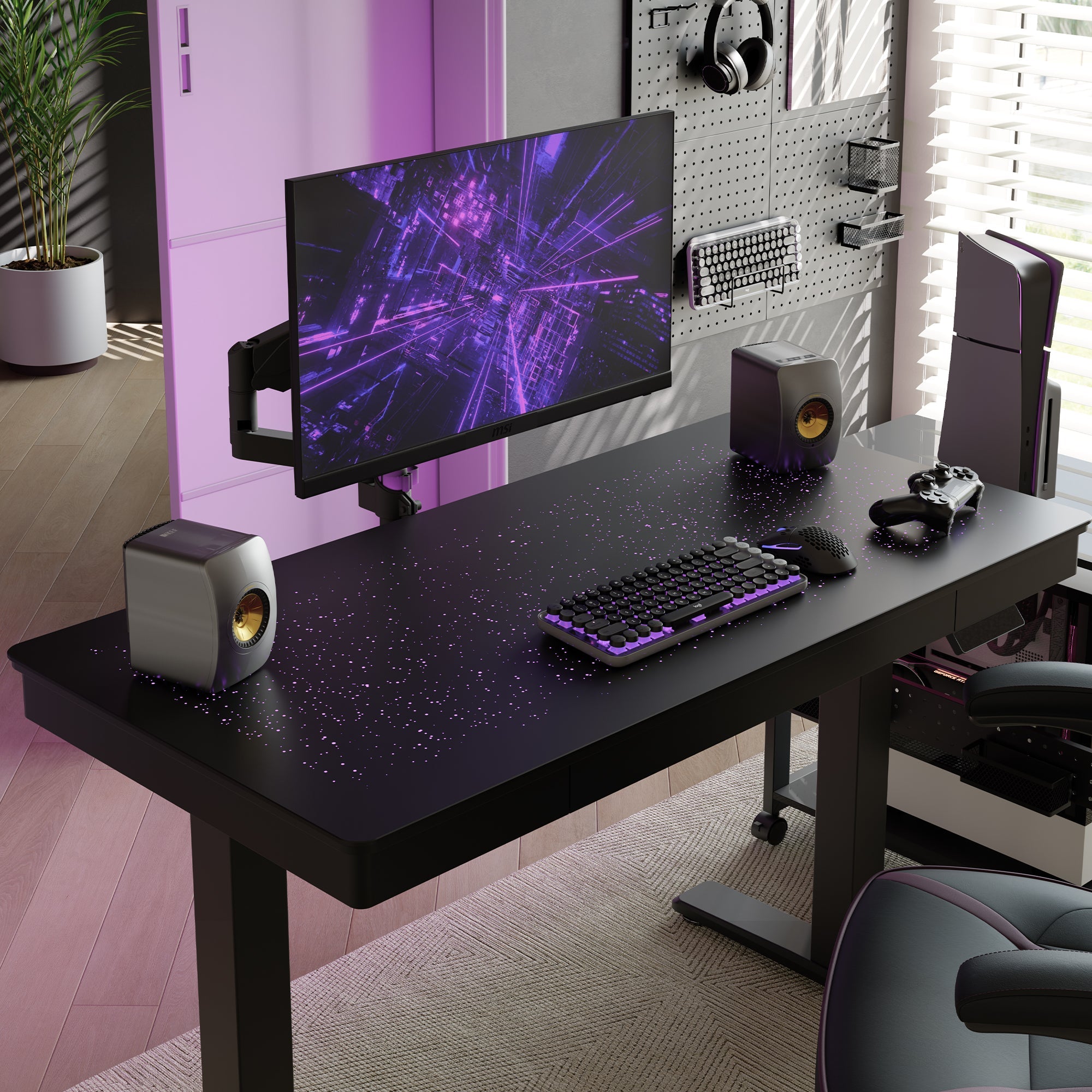 Electric Standing Desk with Wireless Charging and USB Hub, White