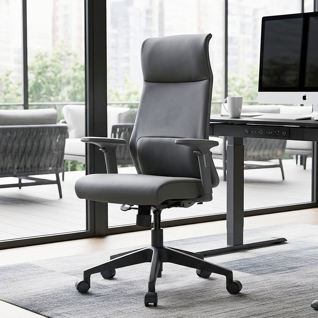 Microfiber Leather Office Chair - Dual-Layer Contoured Ergonomic