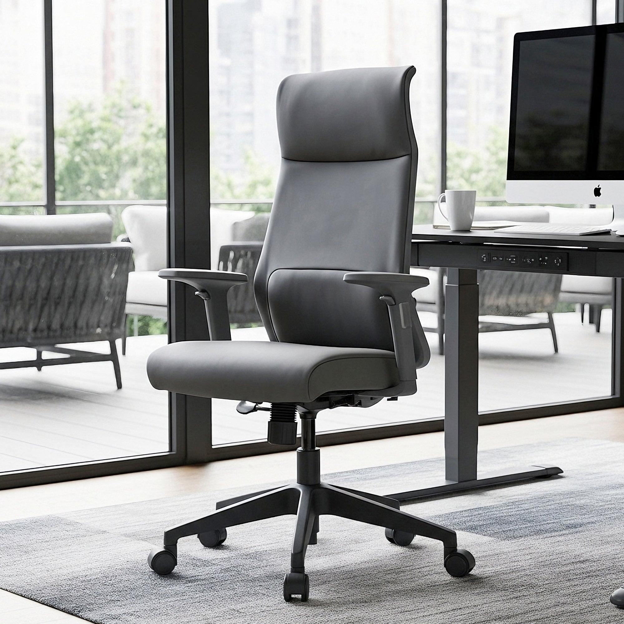 Microfiber Leather Office Chair - Dual-Layer Contoured Ergonomic
